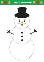 Trace the snowman. Handwriting practice for kids. vector