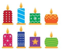 Set of cute colorful Christmas candles. vector