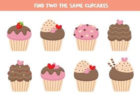 Find two the same cupcakes, game for kids. vector