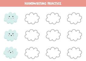 Educational worksheet for preschool kids. Tracing lines. Handwriting practice with clouds. vector