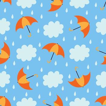 lindo patrón transparente con nubes y sombrillas. vector