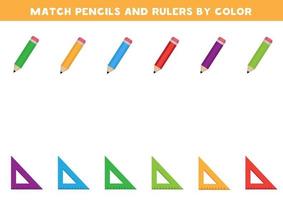 Games for kids. Match pencils and rulers by colors. vector