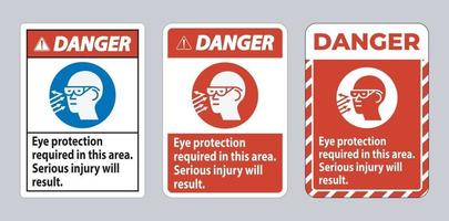 Señal de peligro Se requiere protección para los ojos en esta área, se producirán lesiones graves. vector