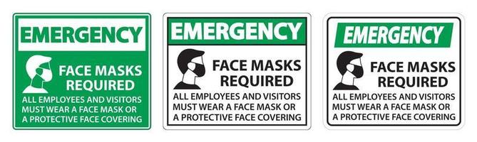 Emergency Face Masks Required Sign on white background vector