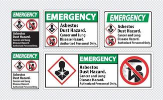 Emergency Safety Label,Asbestos Dust Hazard, Cancer And Lung Disease Hazard Authorized Personnel Only vector