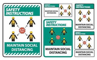 Safety Instructions Maintain social distancing, stay 6ft apart sign,coronavirus COVID-19 Sign Isolate On White Background,Vector Illustration EPS.10 vector