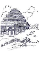 Ancient Indian temple hand drawn pen sketch