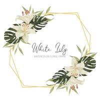 watercolor tropical flower rustic frame with lily vector