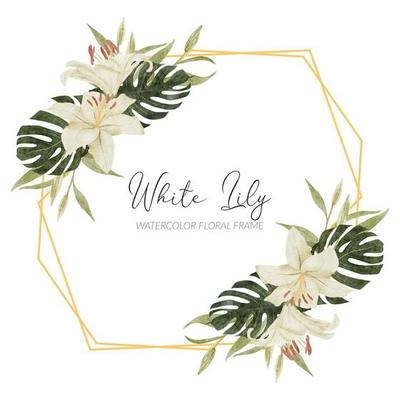 watercolor tropical flower rustic frame with lily