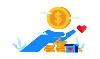 donation day charity with big heart and big hands flat illustration design vector