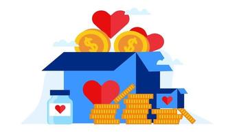 donation box humanity charity with big heart gift box flat illustration design vector