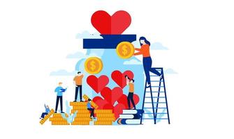 donation jar with big heart flat illustration design template banner vector