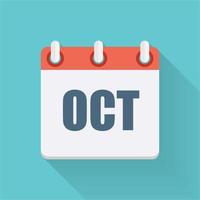 October Dates Flat Icon with Long Shadow. Vector Illustration