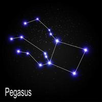 Constelación de Pegaso con hermosas estrellas brillantes en el fondo de la ilustración de vector de cielo cósmico