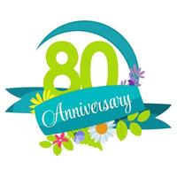 Cute Nature Flower Template 80 Years Anniversary Sign Vector Illustration