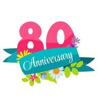 Cute Template 80 Years Anniversary Sign Vector Illustration