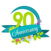 Cute Nature Flower Template 90 Years Anniversary Sign Vector Illustration