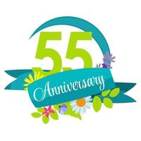 Cute Nature Flower Template 55 Years Anniversary Sign Vector Illustration