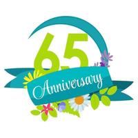 Cute Nature Flower Template 65 Years Anniversary Sign Vector Illustration