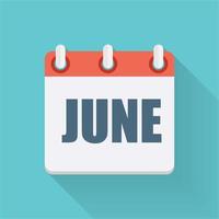 June Dates Flat Icon with Long Shadow. Vector Illustration