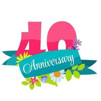 Cute Template 40 Years Anniversary Sign Vector Illustration