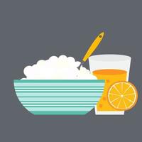 desayuno cereal avena y jugo de naranja, icono en moderno piso s vector