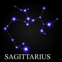 Sagittarius Zodiac Sign with Beautiful Bright Stars on the Background of Cosmic Sky Vector Illustration