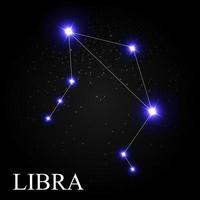 Signo del zodíaco libra con hermosas estrellas brillantes en el fondo de la ilustración de vector de cielo cósmico