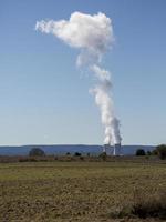 Smoking chimneys of a nuclear power plant in the province of Guadalajara, Castilla La Mancha, Spain