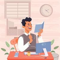 Man Reads Book At Home Concept vector