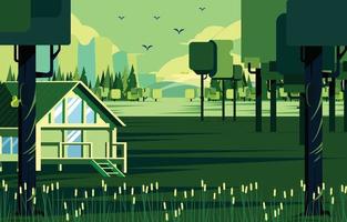 Nature Living Cottage In The Green Forest Concept vector