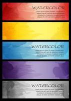 Set Of Vector Card Templates With Text Space And Watercolor Paintings Isolated On A Dark Background.