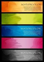 Set Of Vector Card Templates With Text Space And Watercolor Paintings Isolated On A Dark Background.