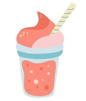 Milkshake with whipped cream. Delicious sweet cocktail with a straw on the top. Perfect for restaurants cafes bars and menu. Vector illustration isolated on a white background