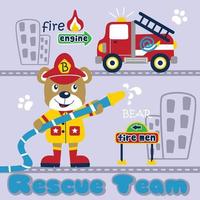 bear the fire rescue funny cartoon vector