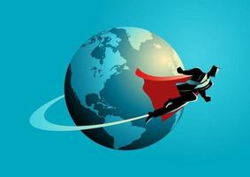 Businessman flying around the world vector