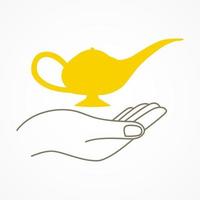 Simple graphic of a hand holding a magic lamp vector