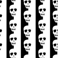 seamless skull pattern on a black and white striped background. Striped pattern with skulls.Design for Halloween, Day of the dead. Vector stock illustration