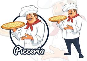 Chef Serving Pizza Charater Design for Pizza Restaurant vector