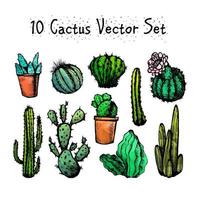 conjunto de cactus aislados dibujados a mano vector