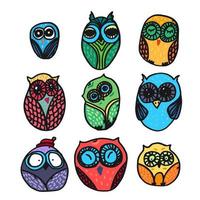 Owls hand drawn set vector