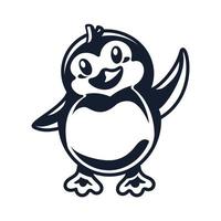 pingüino, mascota, aleteo, con, ala, monocromo, vector