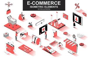 E-commerce bundle of isometric elements vector