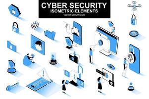 Cyber security bundle of isometric elements vector