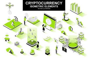 Cryptocurrency bundle of isometric elements vector