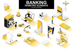 Banking services bundle of isometric elements vector