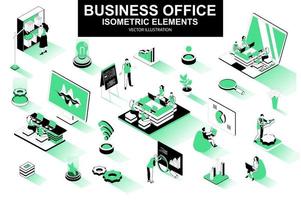 Business office bundle of isometric elements vector