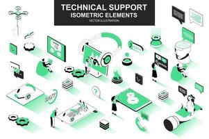 paquete de soporte técnico de elementos isométricos vector