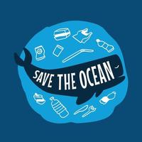 detener la contaminación plástica del océano. salvar el océano. ballena. vector