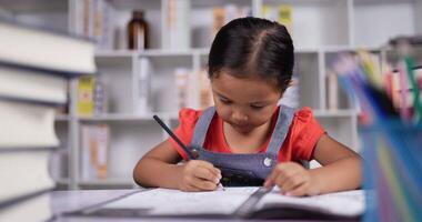 Portrait of Little girls do homework and sleep at the desk at classroom. video